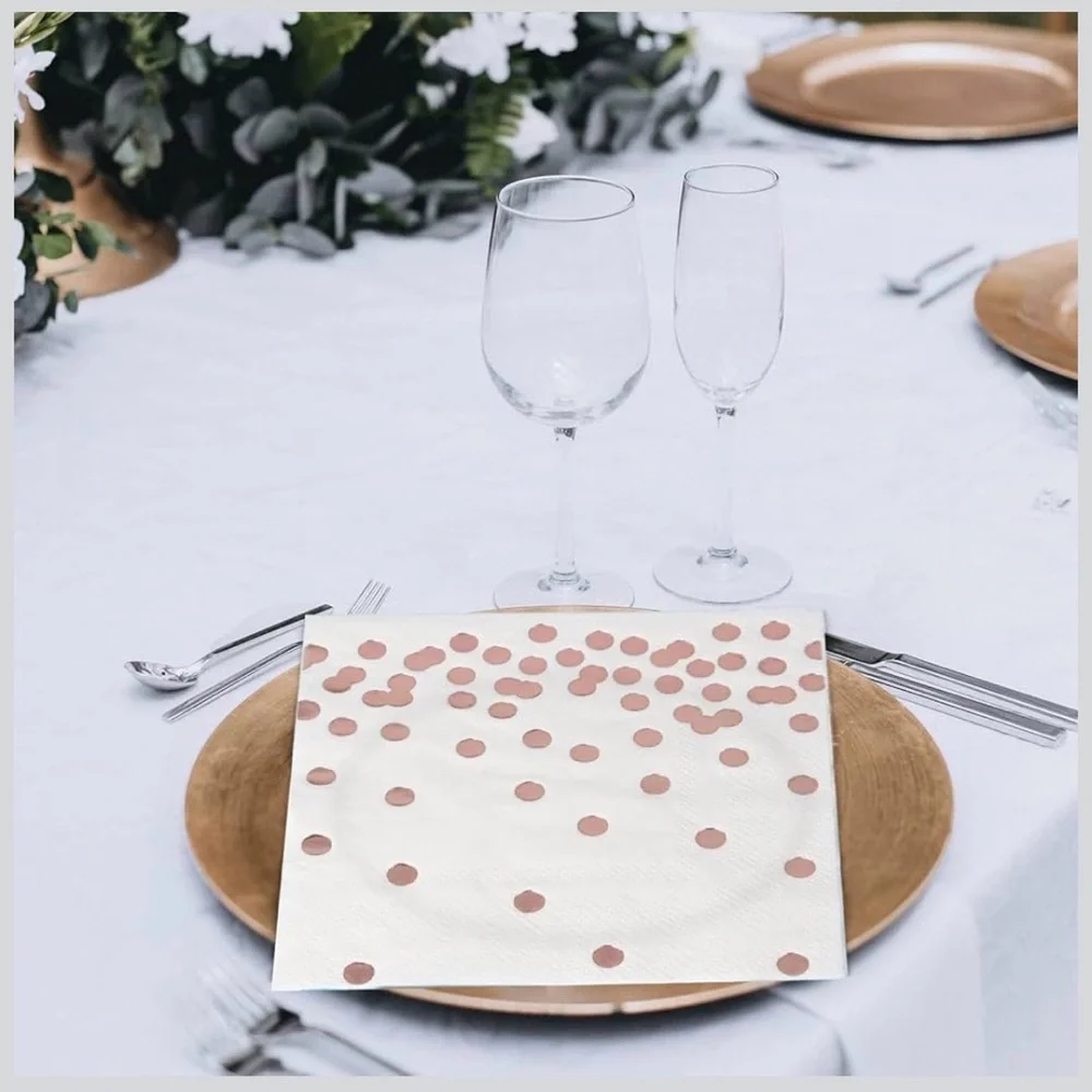 Rose Gold Polka Dot Paper Plates and Napkins & Hooray Cake Topper, 75  7” plates